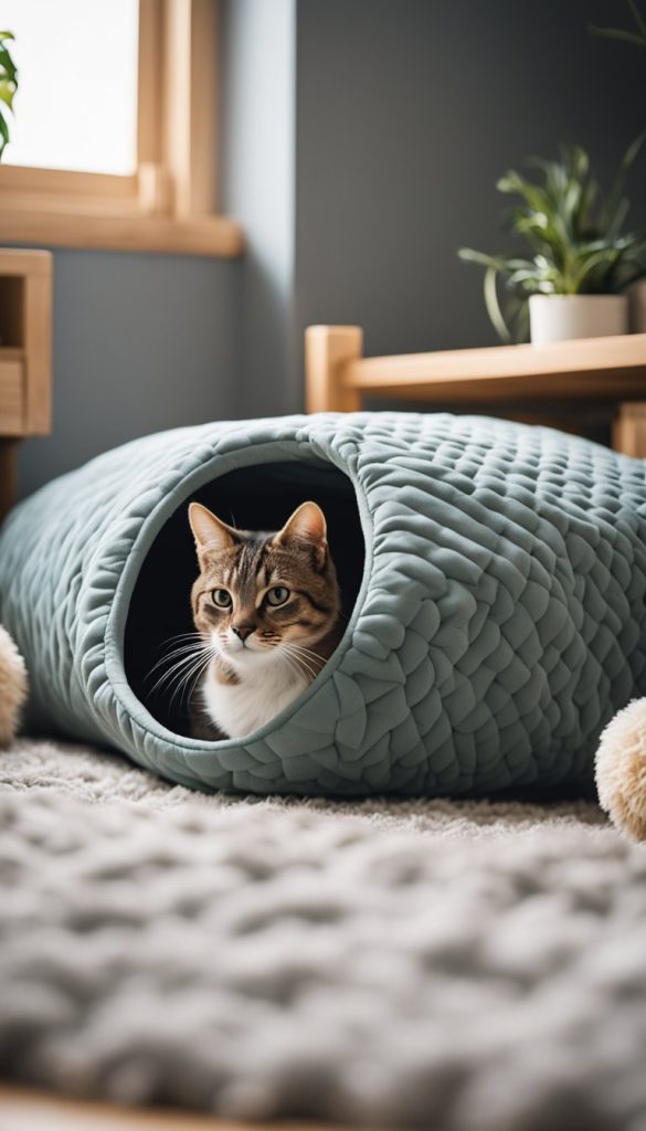 Fabric tunnel bed for cat