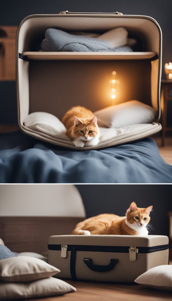 Suitcase bed for a cat