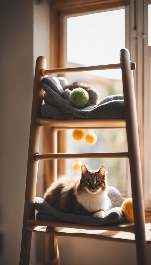 Wooden ladder bed for cat