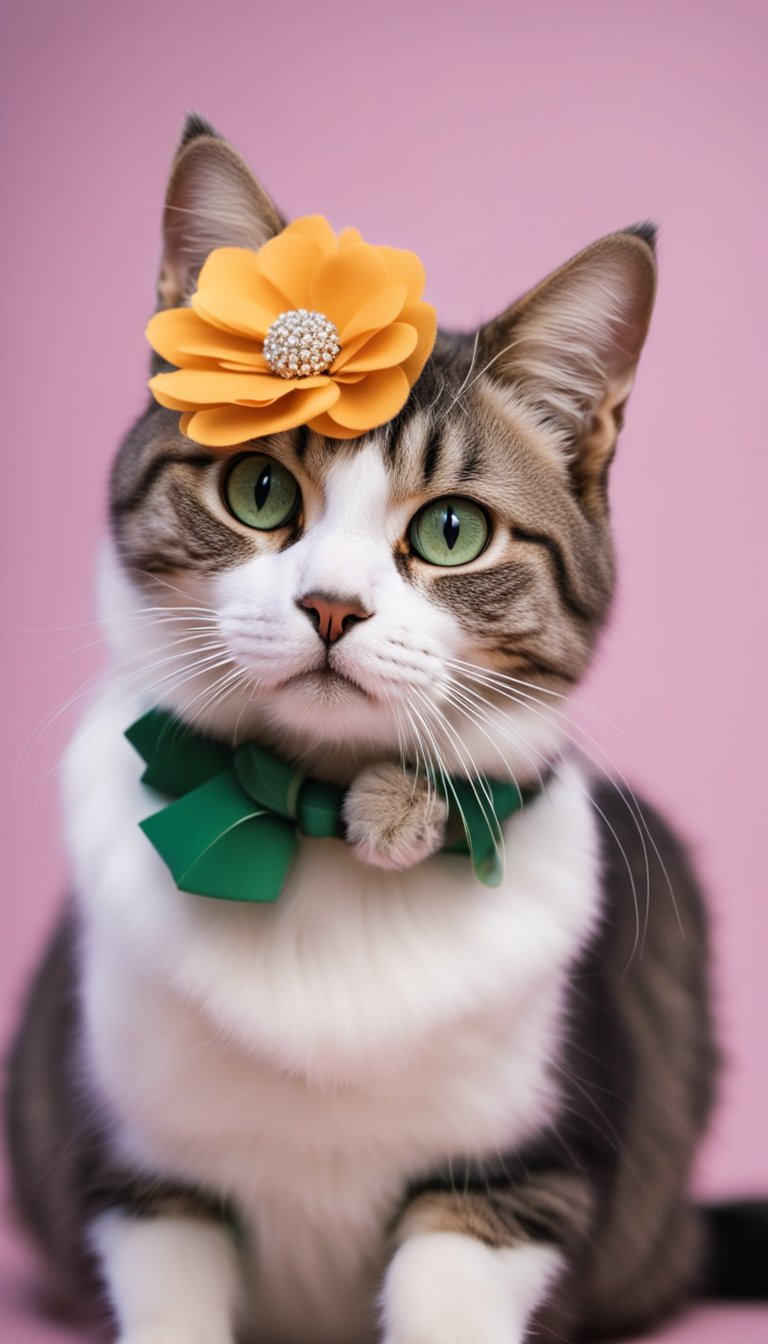 A cat wearing a personalized DIY collar with felt flower embellishments