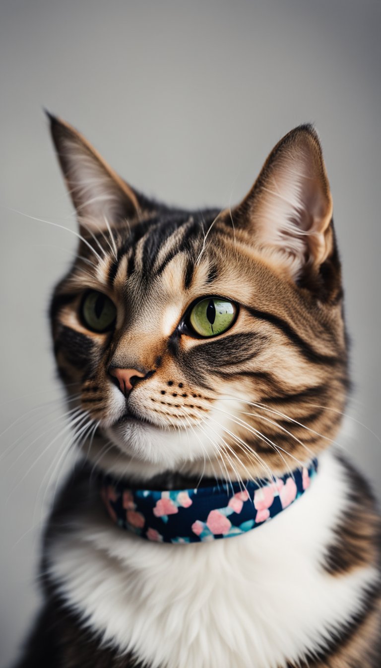 A cat wearing a Japanese Washi print collar with personalized DIY design