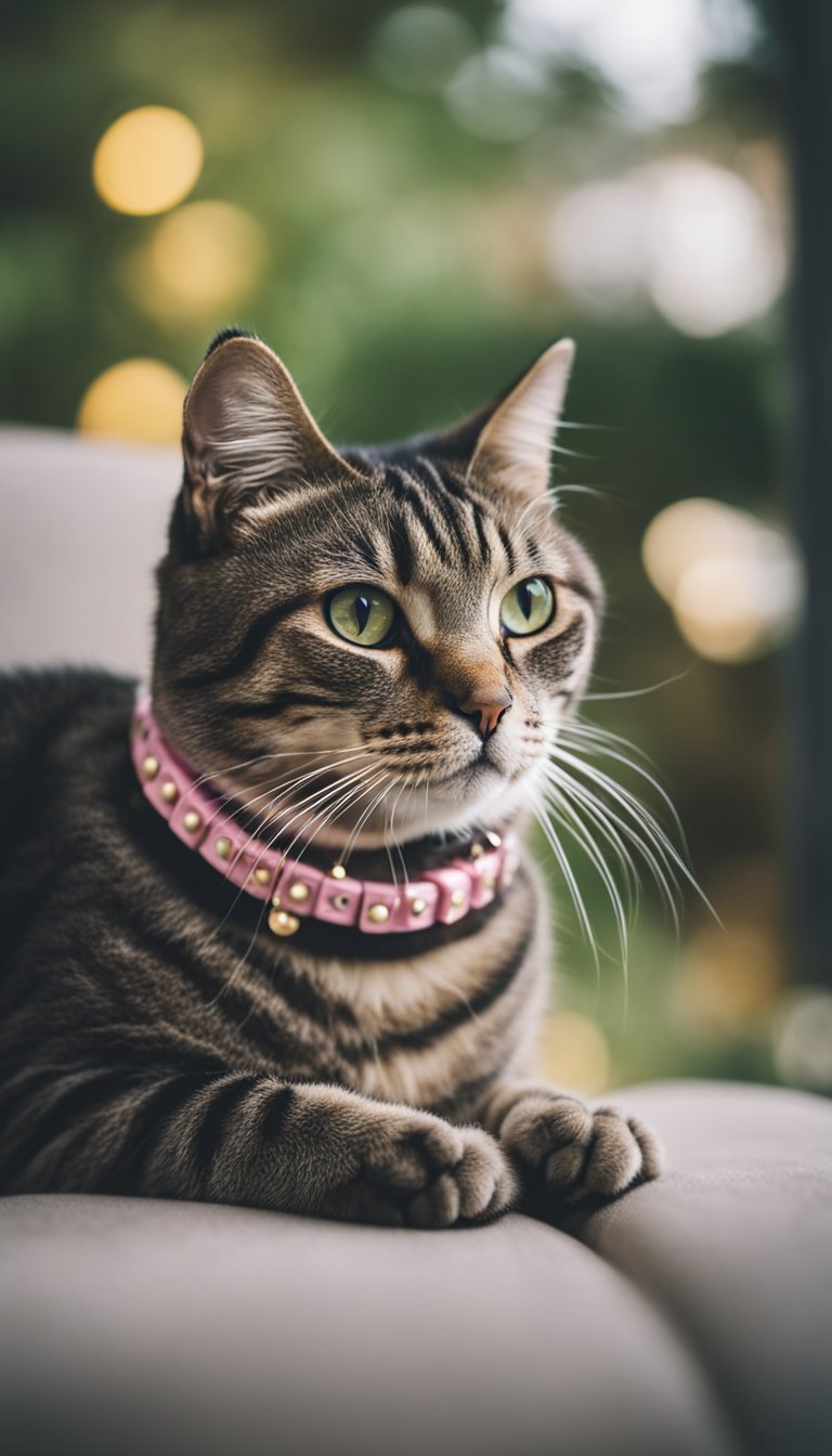 A cat wearing a personalized DIY Love Collar 71, handmade with care and adorned with unique details