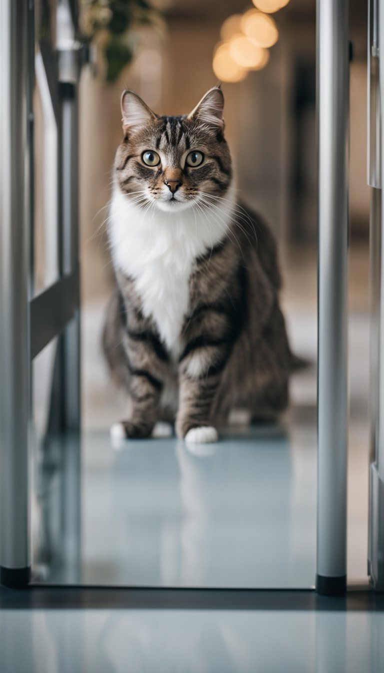 A cat pushes through a clear acrylic sliding panel, entering a DIY gate designed for feline access