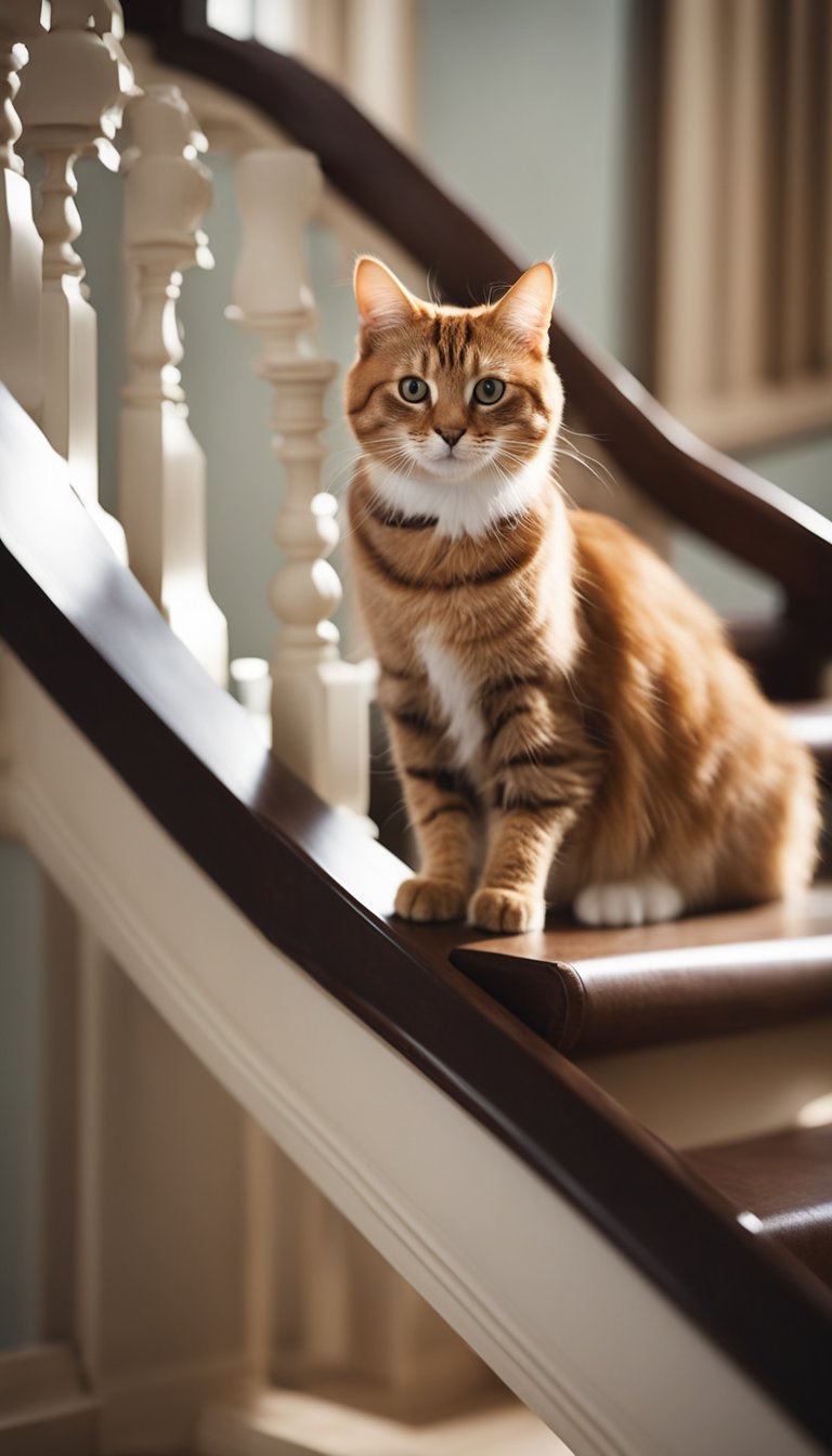 A cat climbs a series of homemade stairs, each step designed to help older felines navigate with ease