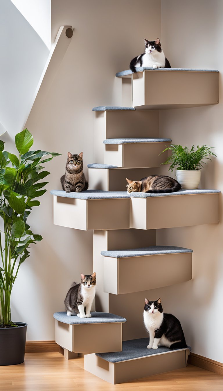 A set of 21 easy-to-assemble cat stairs, designed for older cats. The steps are sturdy and carpeted, providing a safe and comfortable way for feline friends to reach higher places