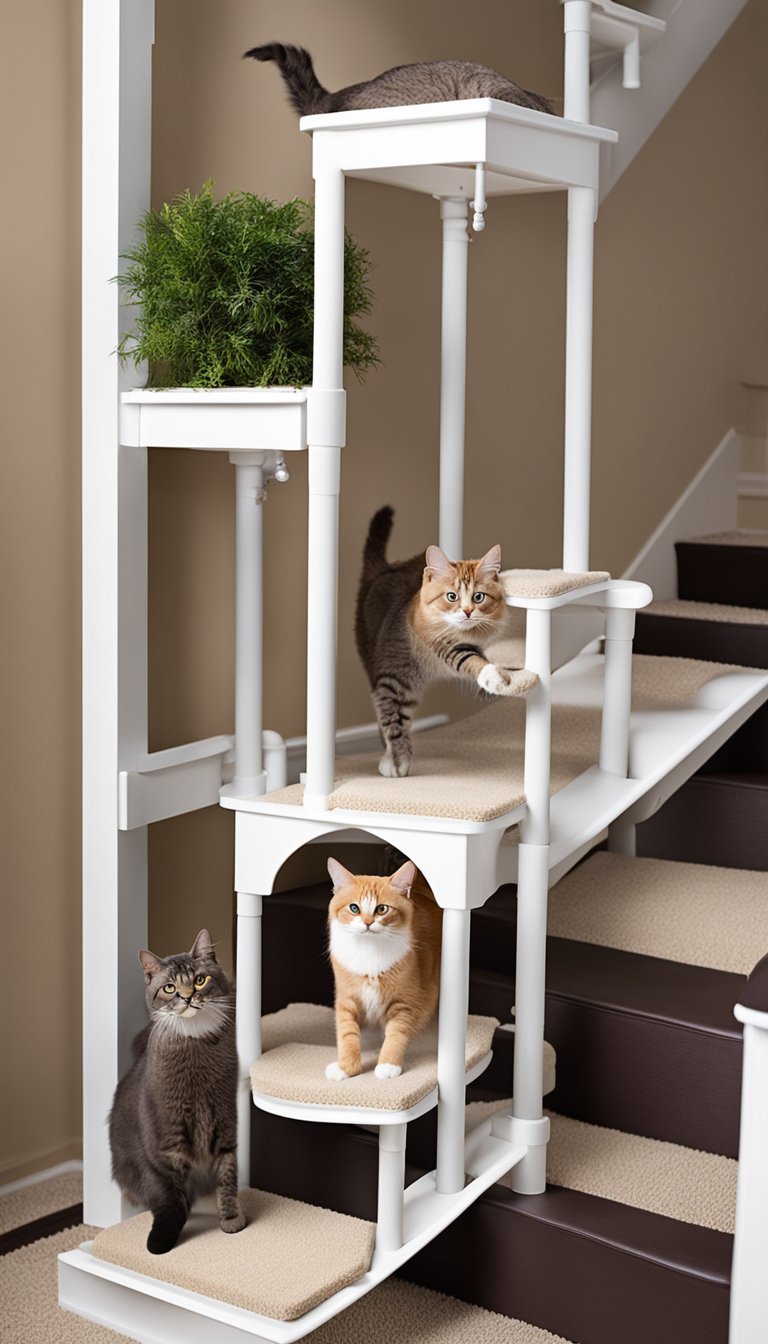 A set of DIY cat stairs, Pet Gear Easy Step II 21, provides easy access for older cats. The stairs are sturdy and carpeted, with wide steps for stability