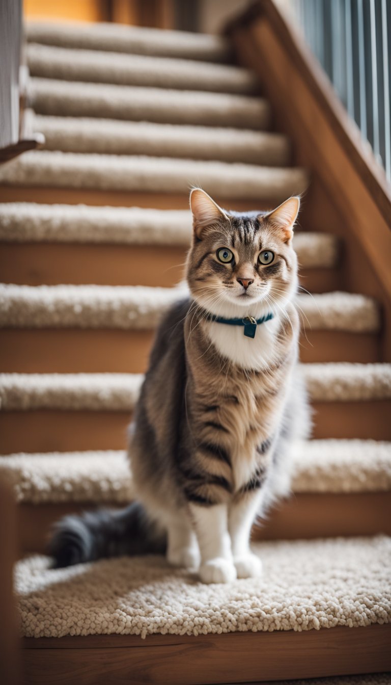 A senior cat navigates the FurHaven Steady Up 21 DIY Cat Stairs, confidently ascending the sturdy steps to reach a cozy resting spot