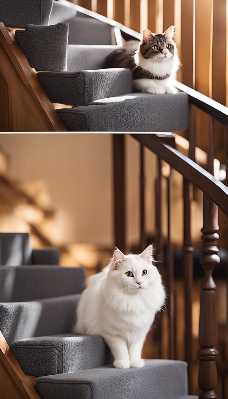 A cozy cat stairs set, with 21 DIY steps, provides easy access for older cats. The stairs are sturdy and lined with soft, plush material for comfort