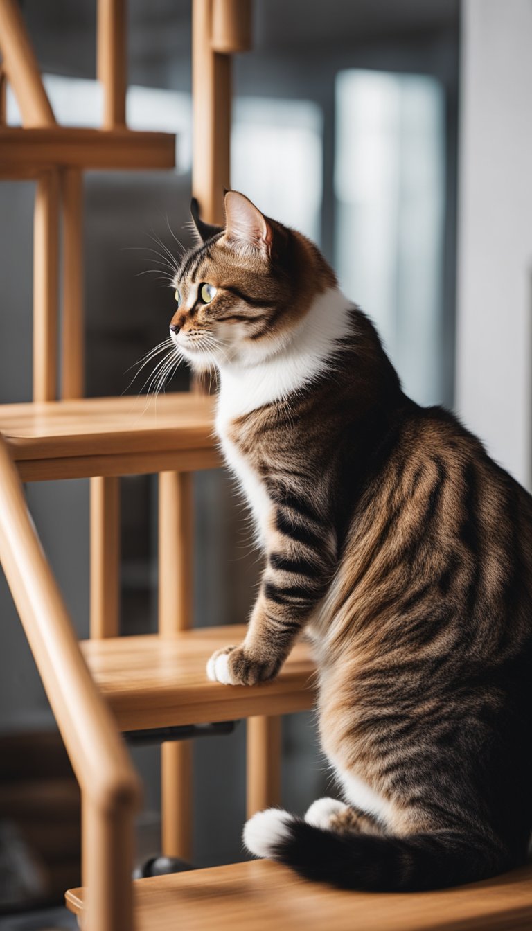 Senior cats struggling to climb onto furniture. DIY cat stairs provide solution. Cats using stairs to easily access higher surfaces