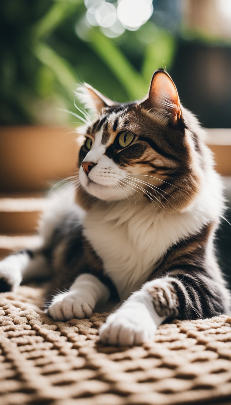 A cat lounges on a Pawple Self-Cooling Pet Mat, surrounded by 13 DIY cat cooling mats. The cat looks relaxed and comfortable, enjoying the cooling sensation of the mat