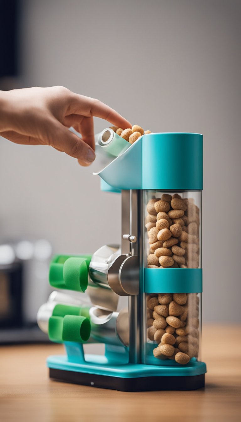 A cardboard tube rolls out cat treats onto a DIY dispenser toy