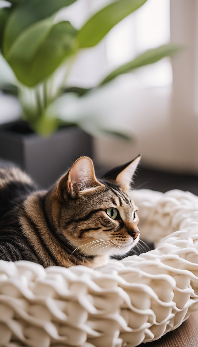 A cat lounges on a raised, breathable cooling pet bed surrounded by DIY cat cooling mats