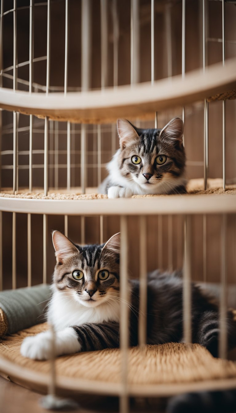 A spacious, sturdy playpen with multiple levels and cozy hideaways for cats to explore and play in