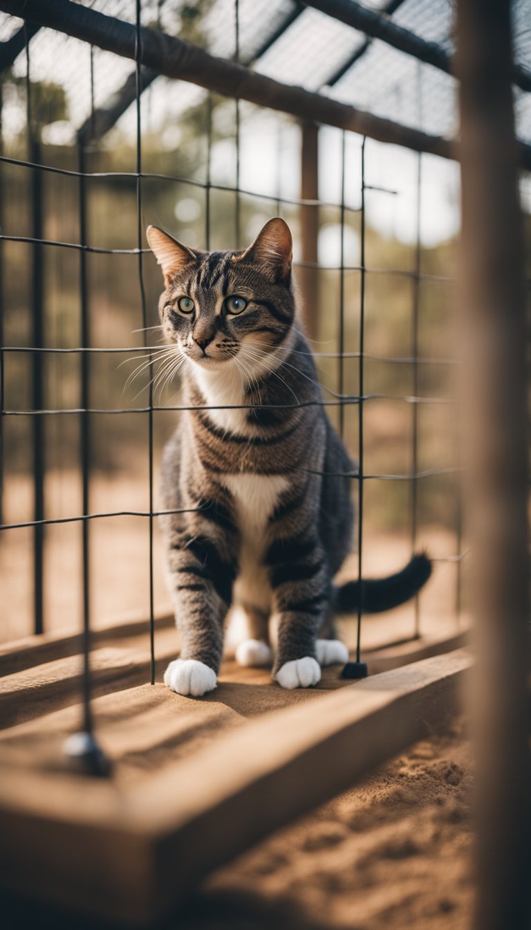 A spacious outdoor cat enclosure with multiple DIY playpens, surrounded by the natural beauty of the outback